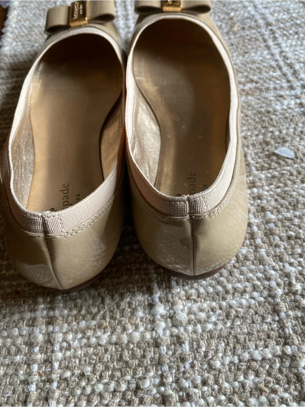 kate spade Beige Patent Bow Ballet Flats with Gold Plaque